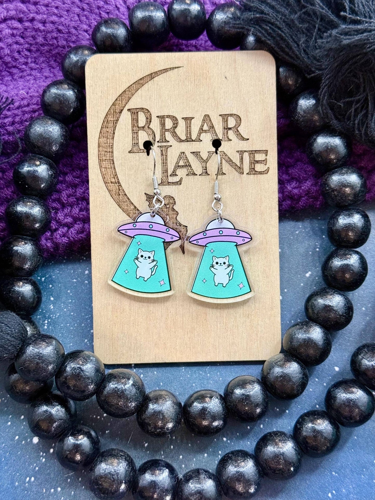 Space Cat and Spaceship Earrings