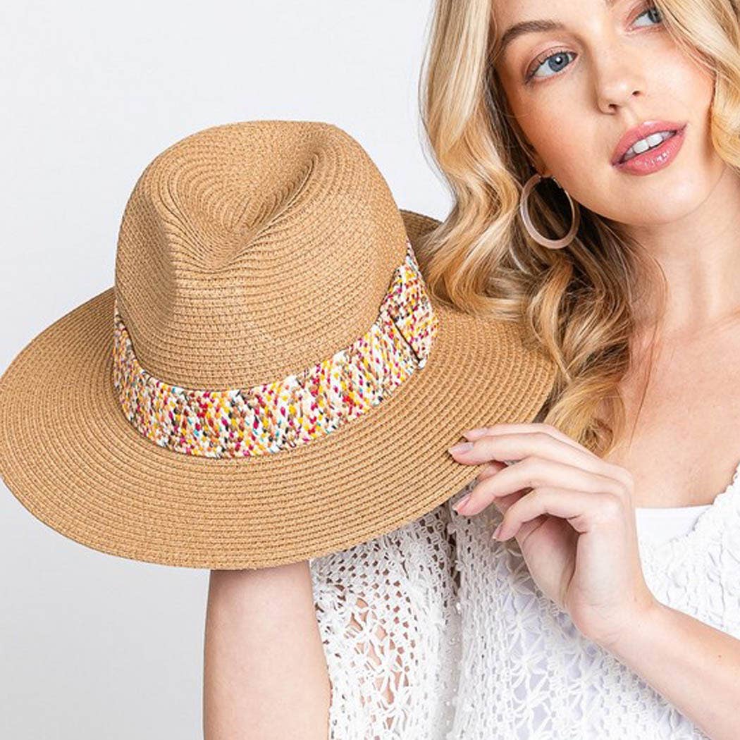 Multi color straw band hat