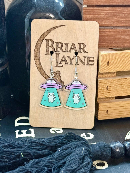 Space Cat and Spaceship Earrings