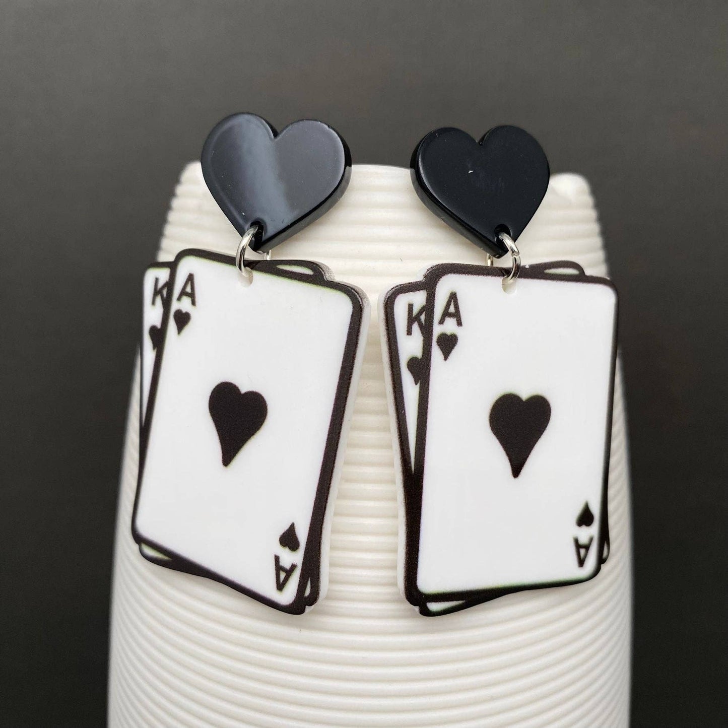 Acrylic Blackjack Heart Post Earrings