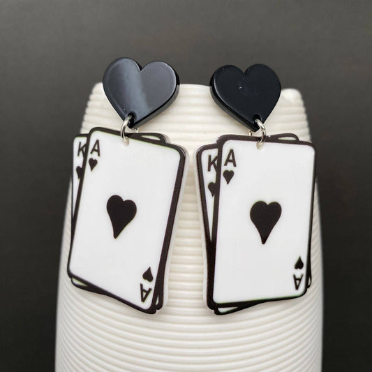 Acrylic Blackjack Heart Post Earrings