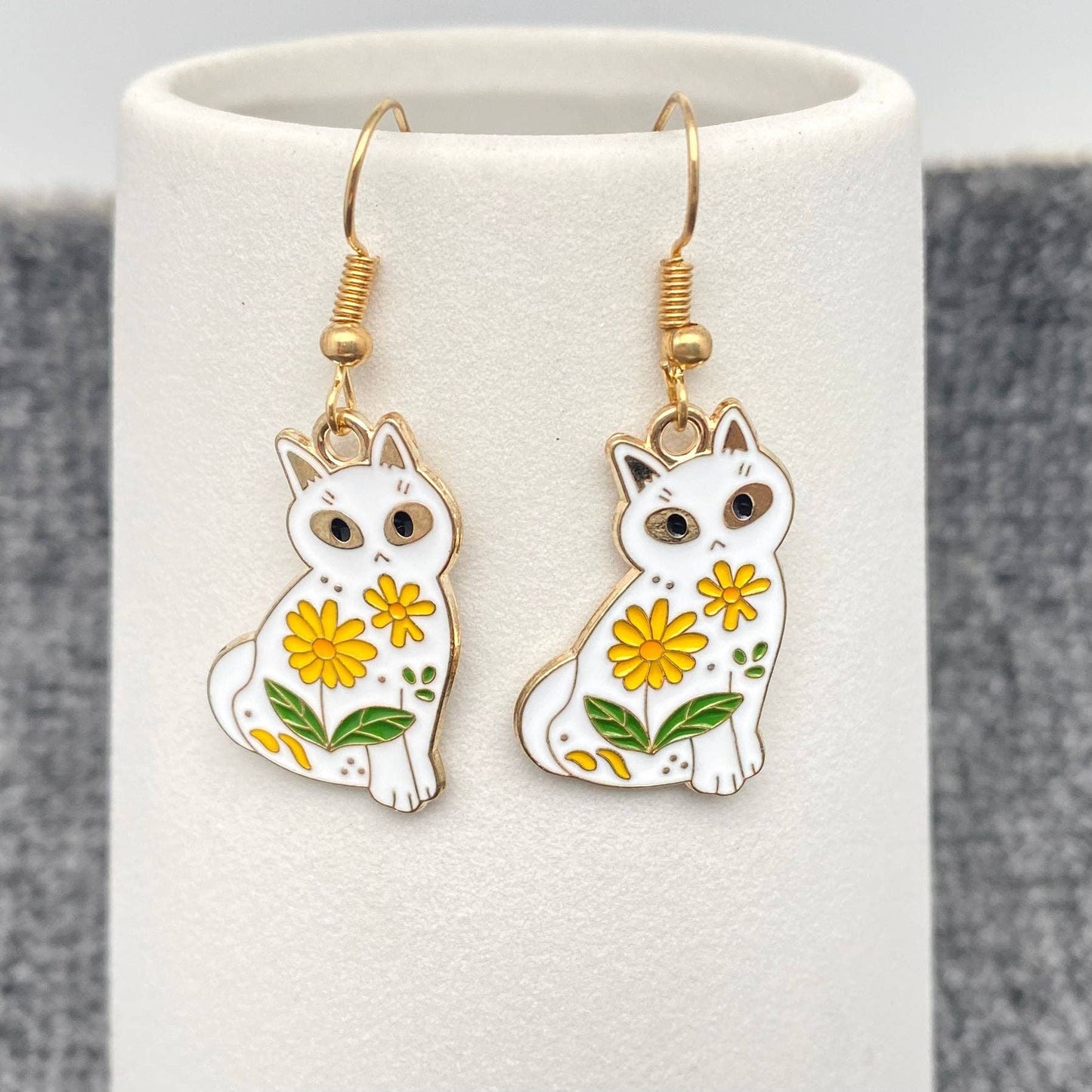 Multi Style Enamel Flower & Magic Cat Dangle Earrings
