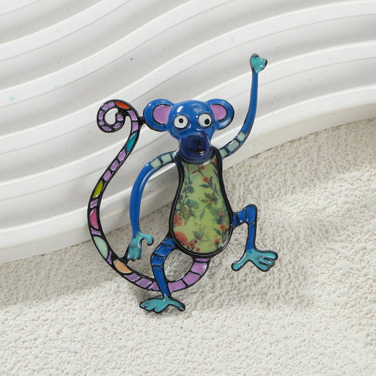 Cat and monkey enamel brooch/pin
