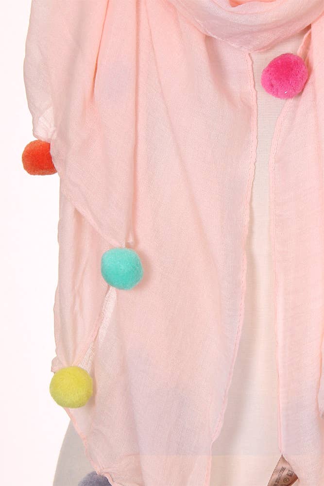 Solid Pom Pom Edge Trim Solid Oblong Scarf