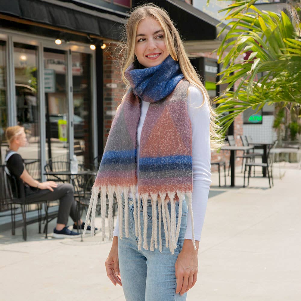Cozy Chunky Geometric Plaid Oblong Fringe Winter Scarf