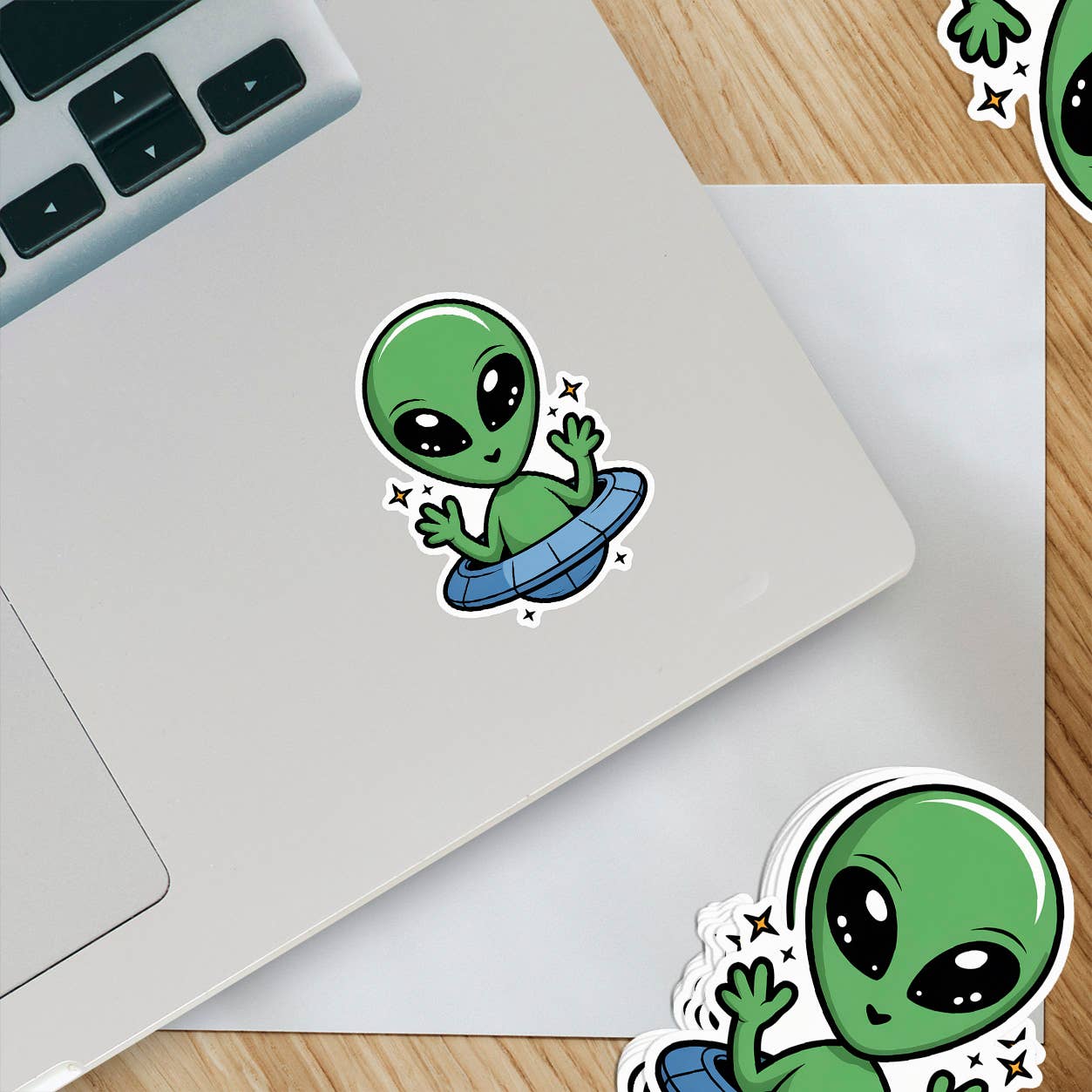 Cute Alien in Saucer Sticker