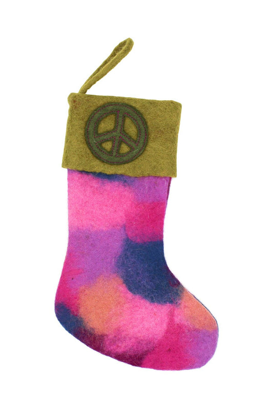 Pure Wool Handcrafted Tie-Dye Peace Felt Home Stocking