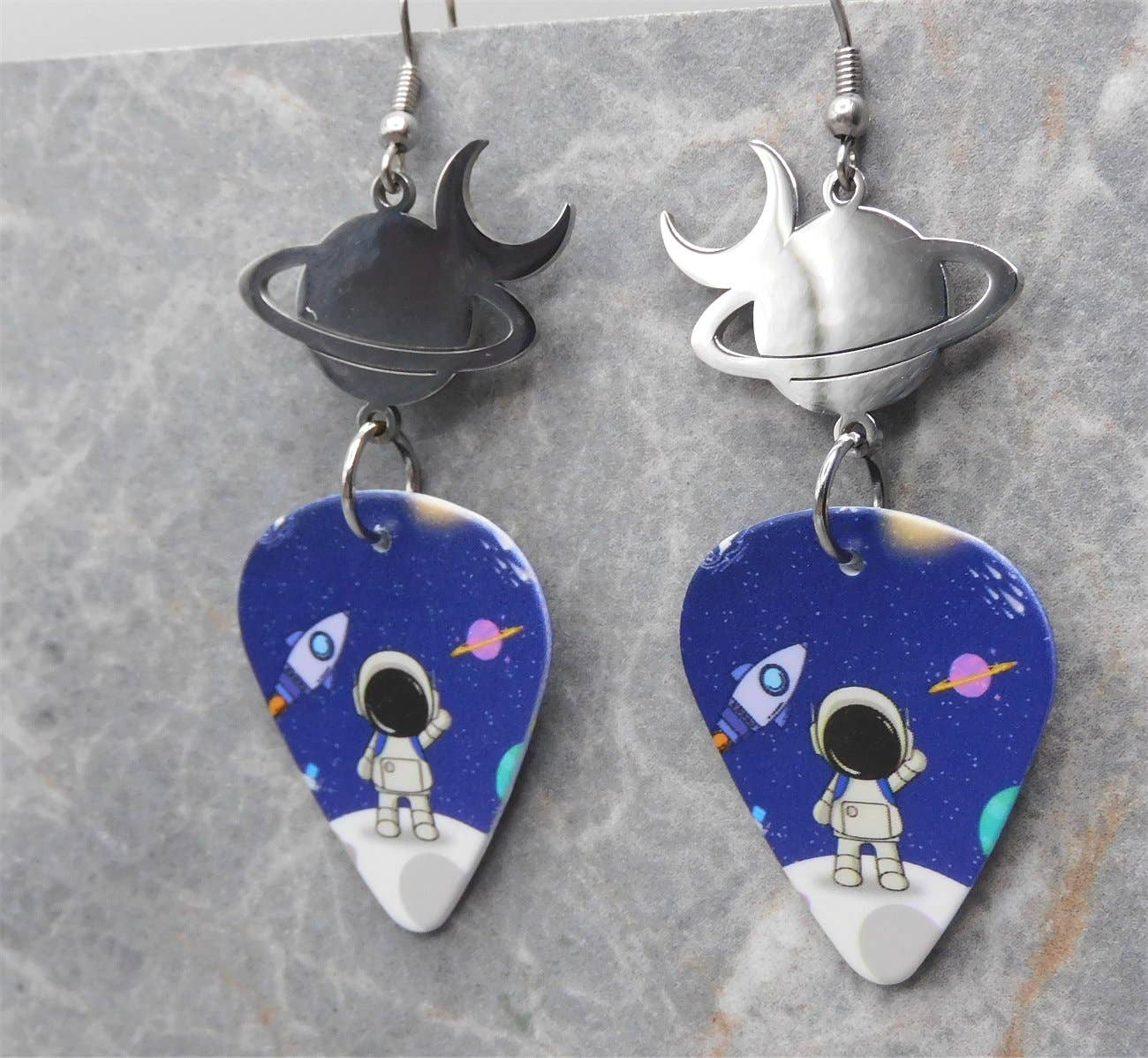 Little Astronaut Guitar Pick Earrings w Stainless Steel