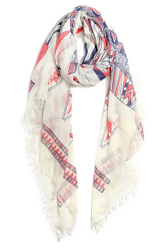 Geometric Tribal Pattern Fringe Edge Oblong Scarf