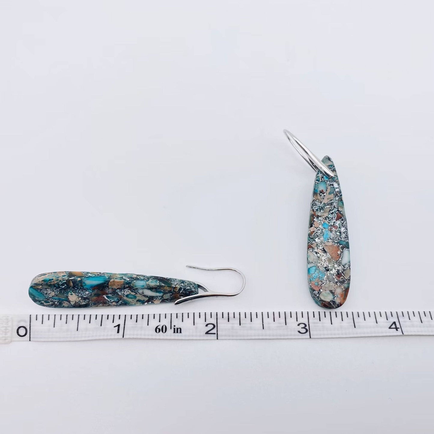 Gray Blue Long Drop Chakra Stone Earrings