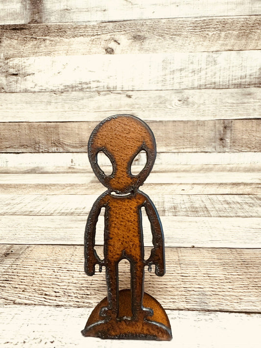 Metal Alien Standing Doodad Figurine Rustic