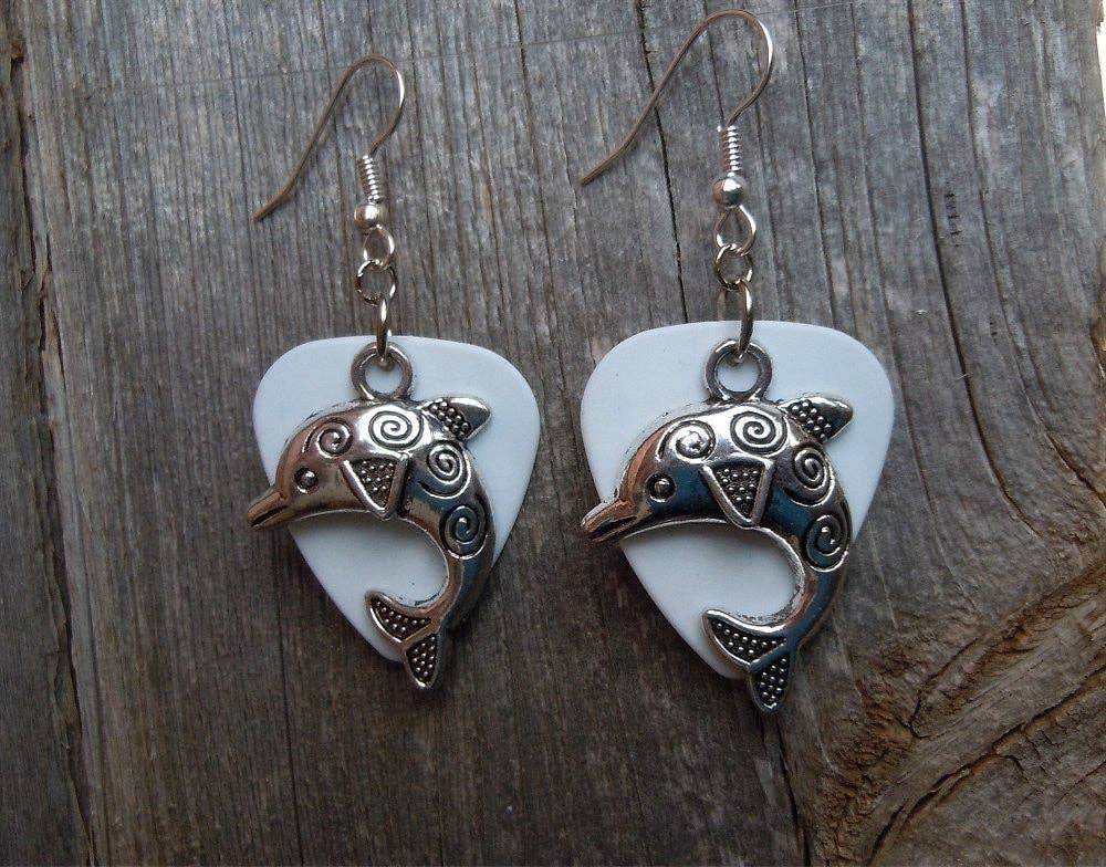 Dolphin Charm Guitar Pick Earrings