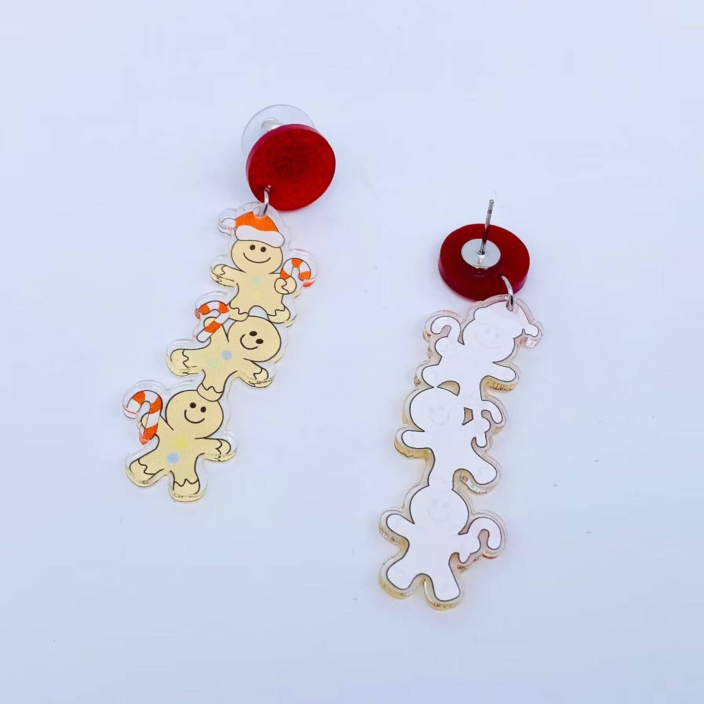 Christmas Acrylic Three Gingerbread Man Post Earrings