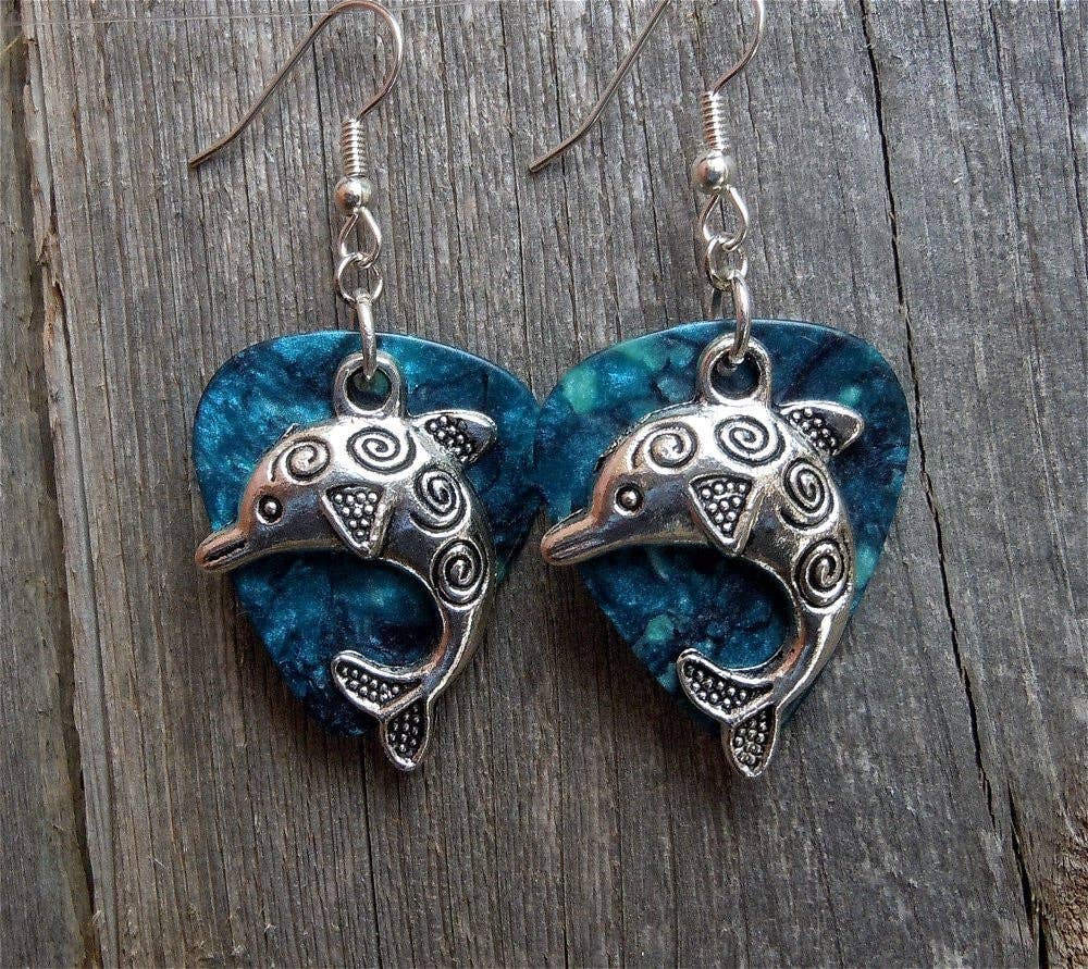 Dolphin Charm Guitar Pick Earrings