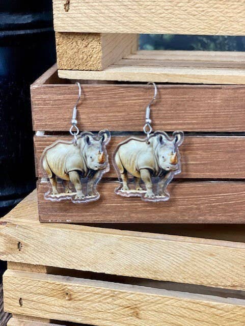 African Rhino Safari Earrings with Black & White Rhino Motif