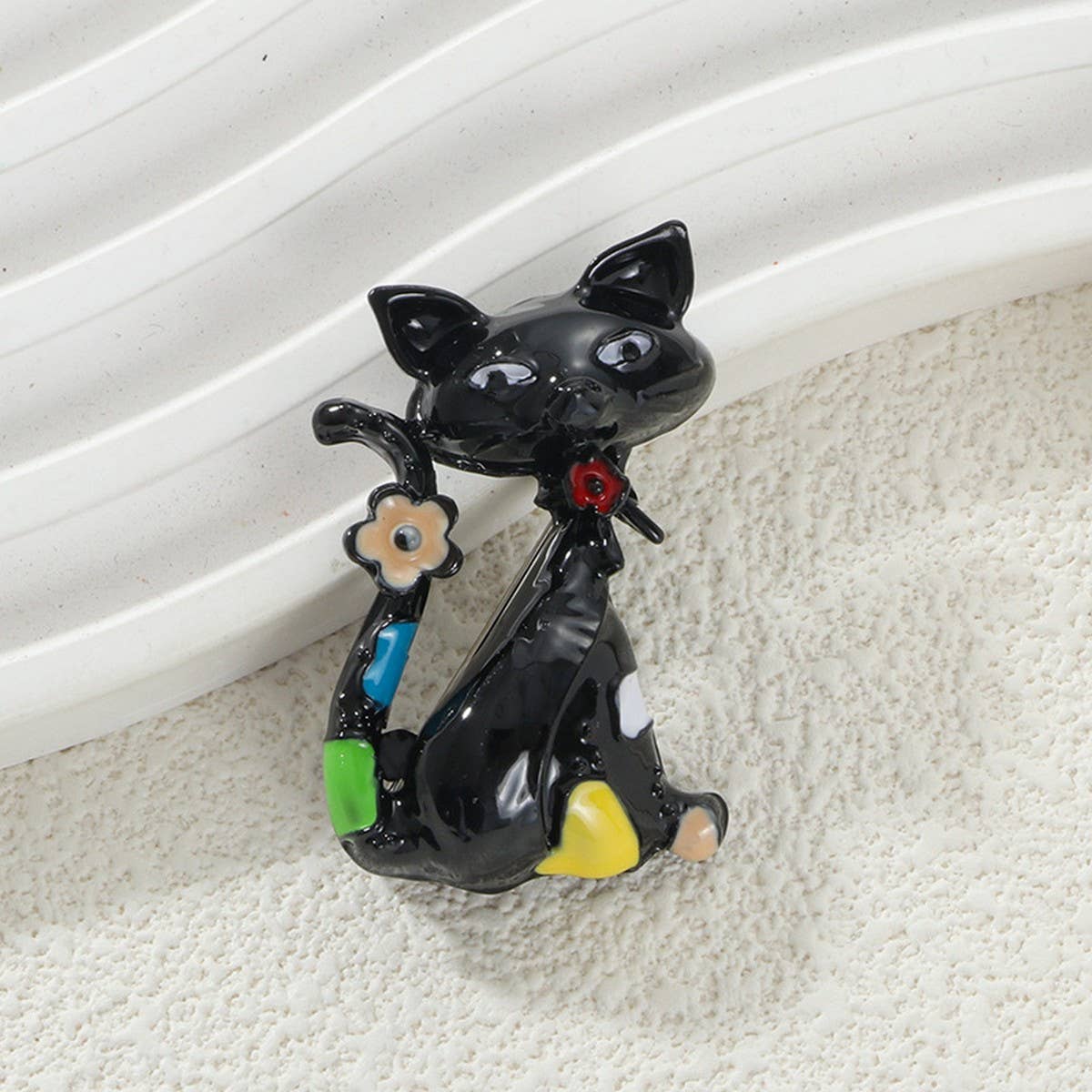 Cat and monkey enamel brooch/pin