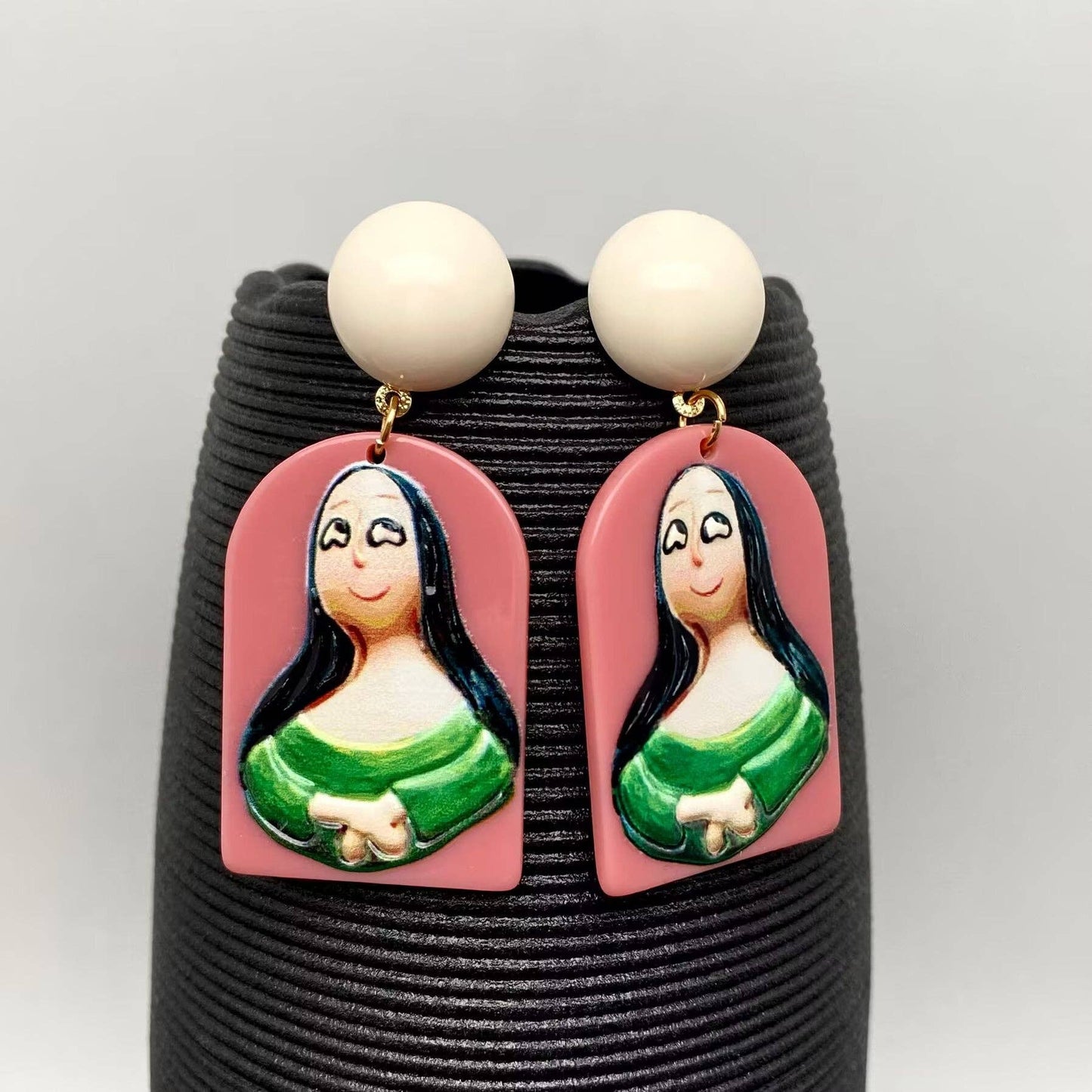 Funny Oil Painting Style Figure Dangle Earrings