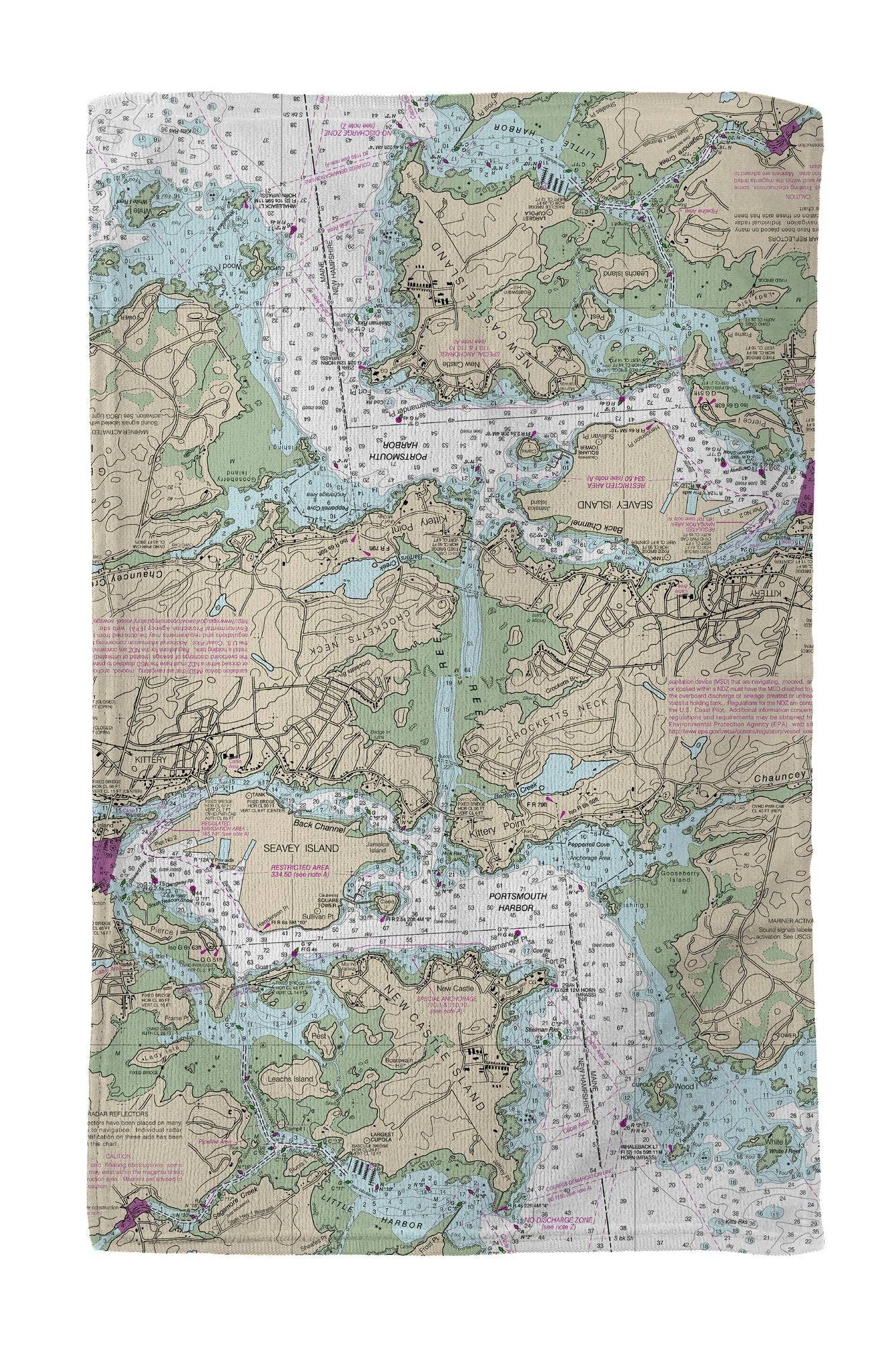 Portsmouth Harbor, NH Nautical Map  Kitchen Towel