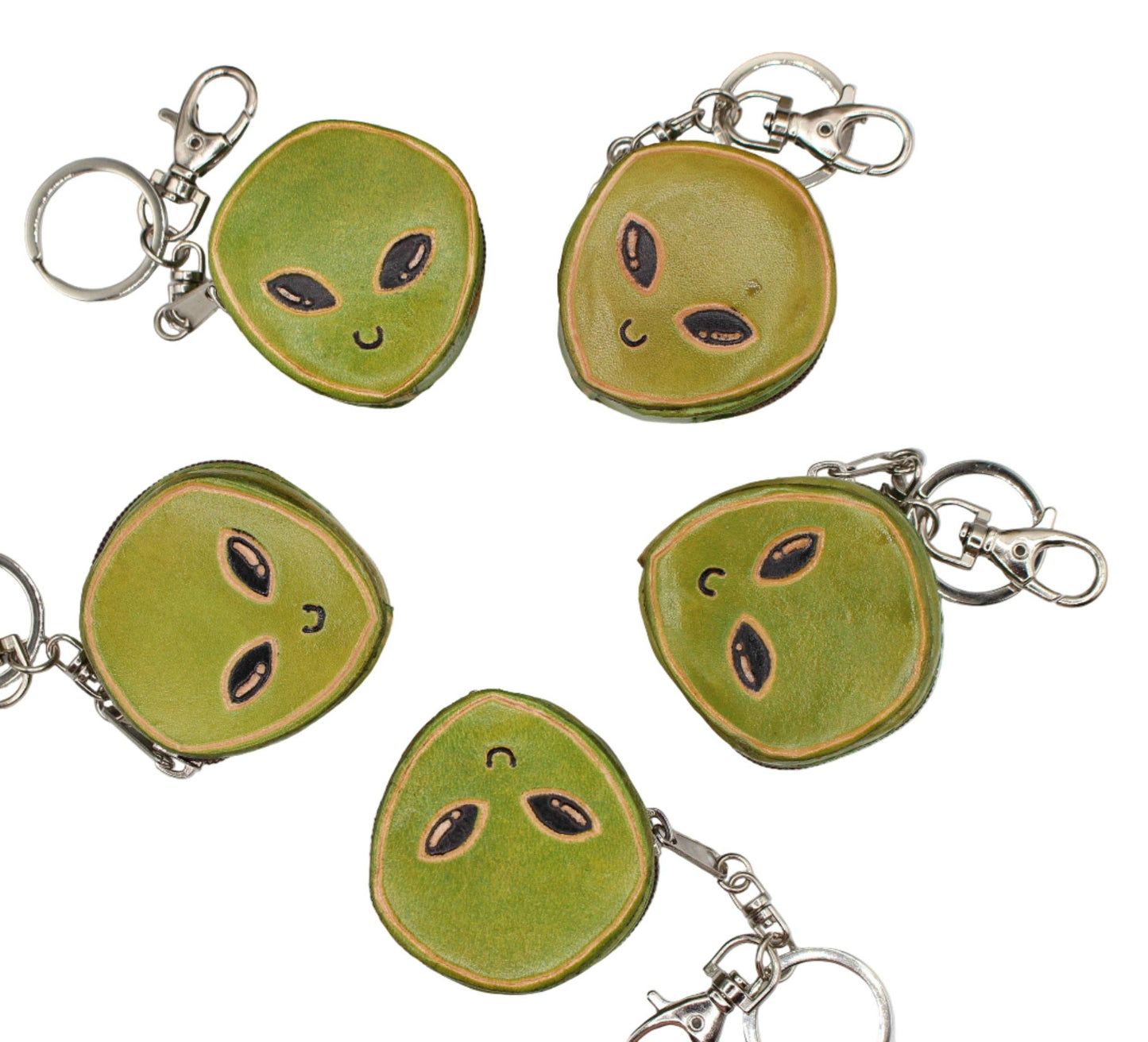 Leather Alien mini coin purse key chain bag charm