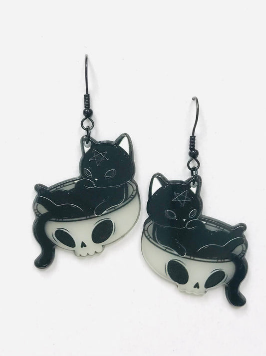Wiccan Glow In The Dark Cat Earrings