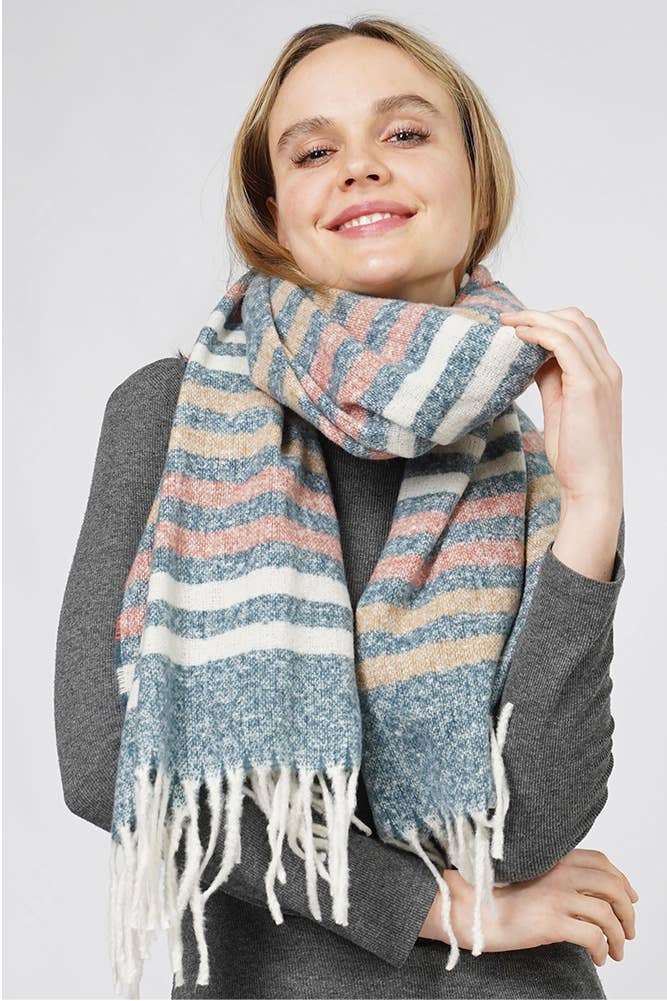 Multi Color Stripe Pattern Fringe Winter Scarf