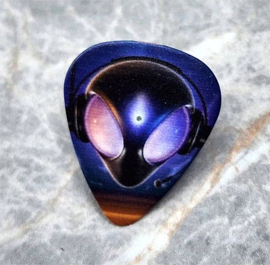 Alien with Headphones Guitar Pick Pin or Tie Tack