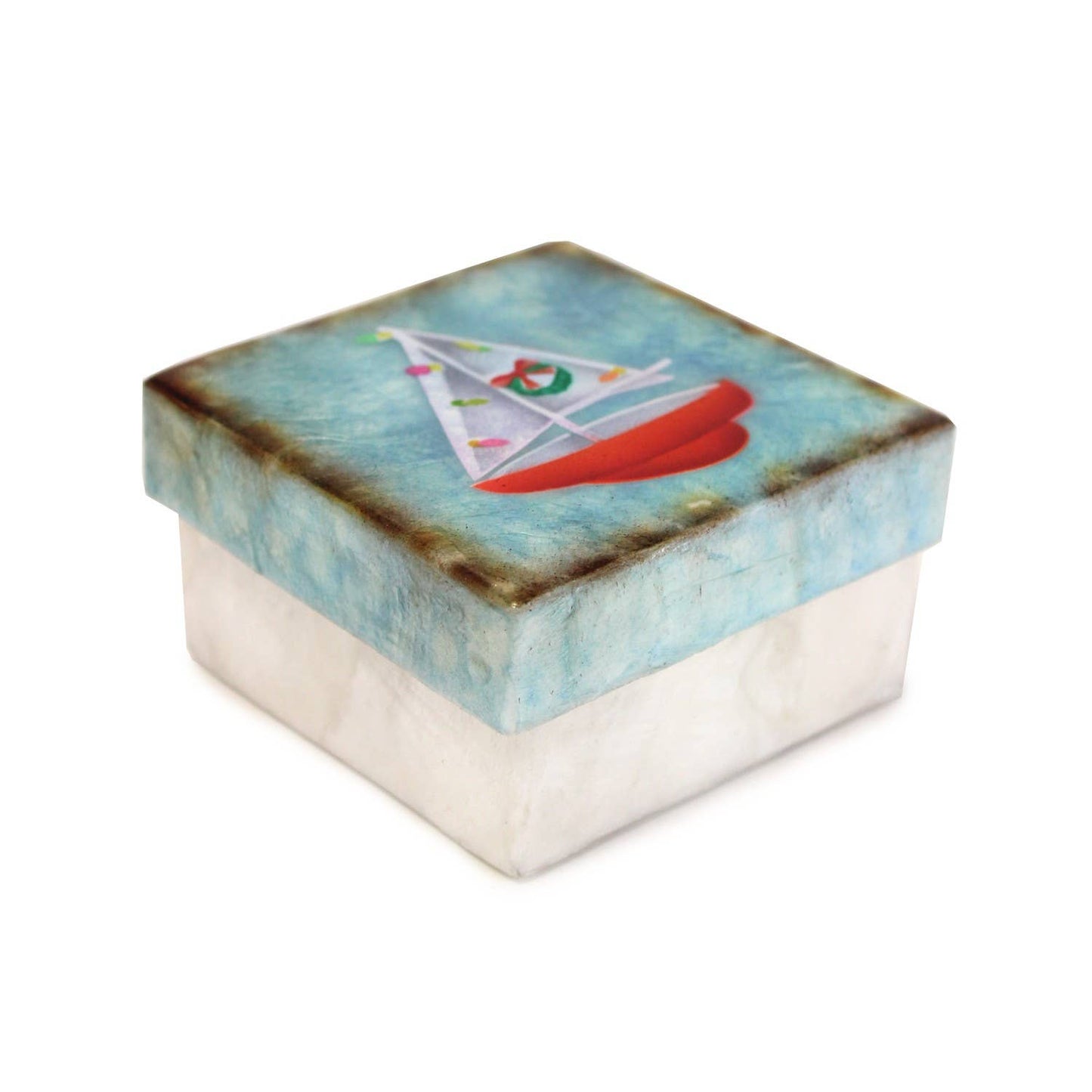 Sailboat Capiz Coastal Trinket Box