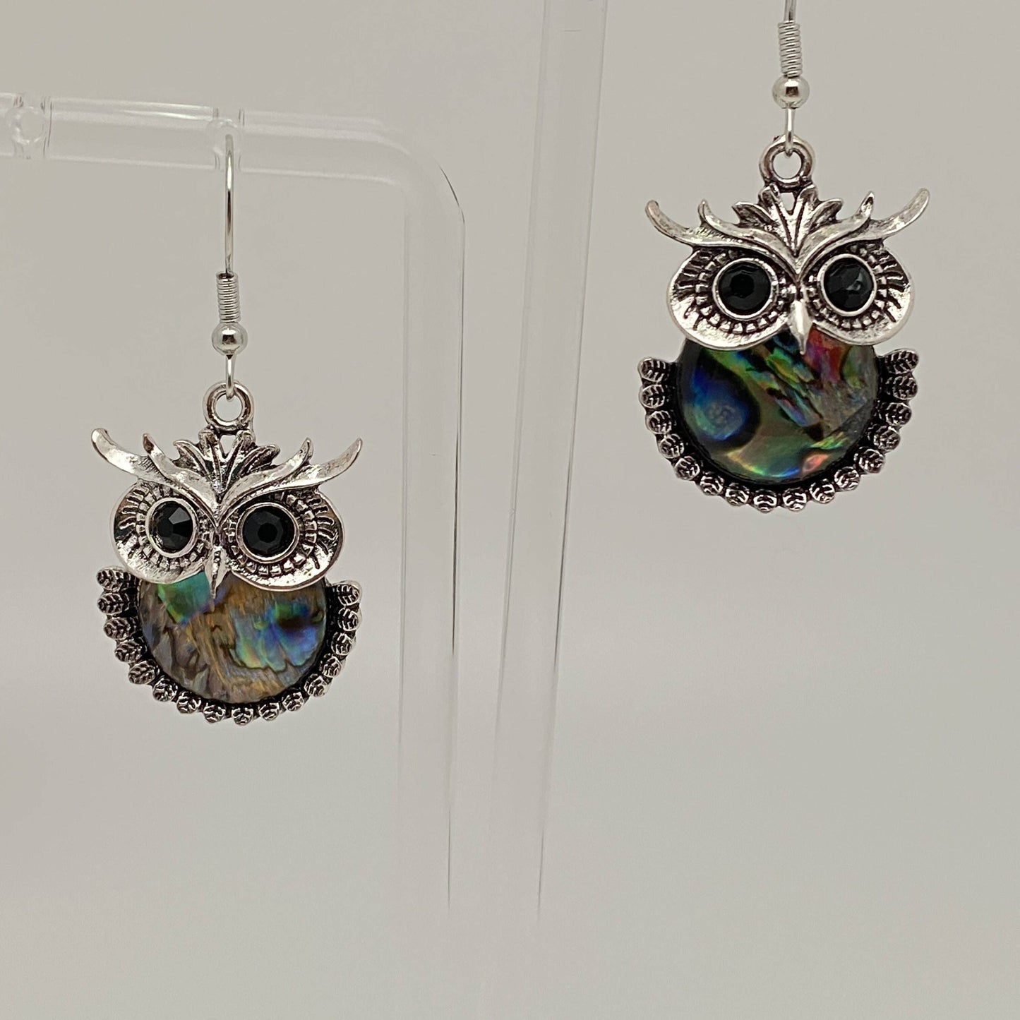 Owl Geometric Abalone Shell Earrings