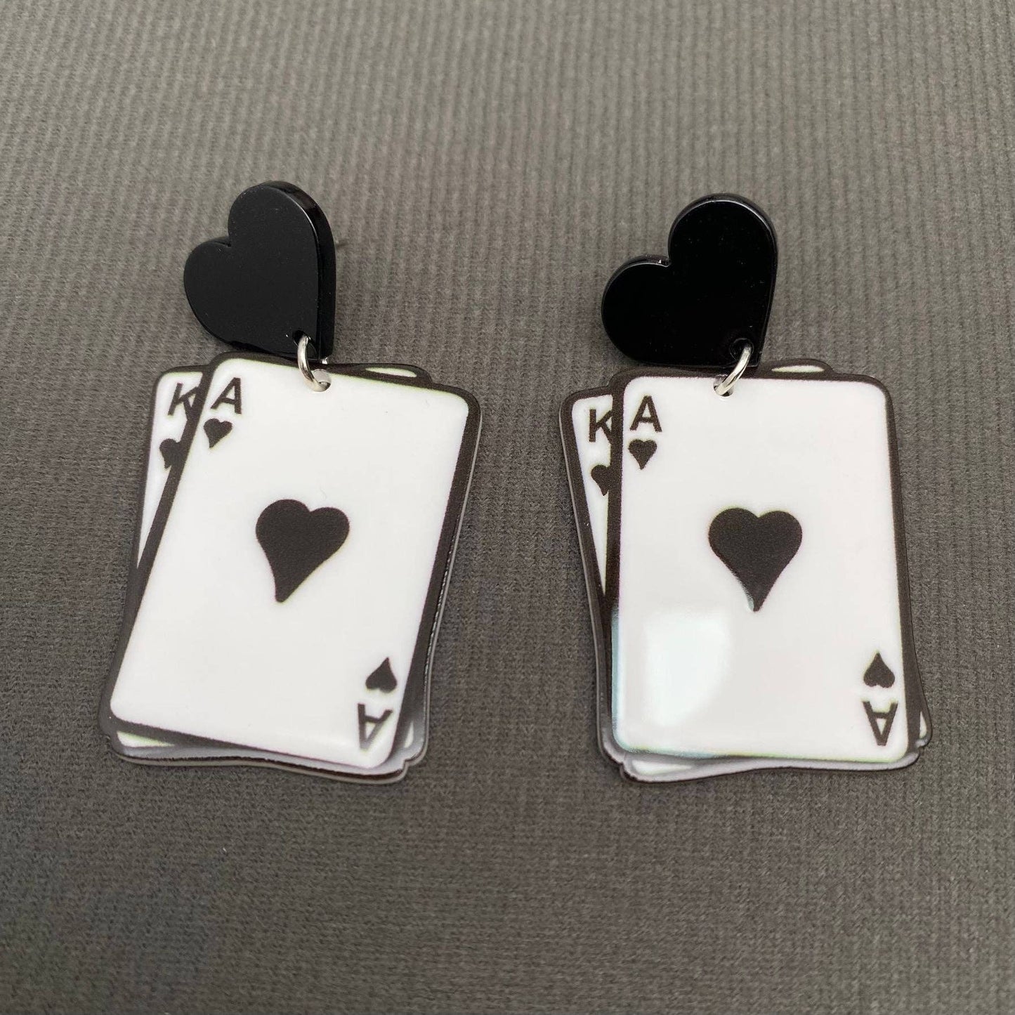 Acrylic Blackjack Heart Post Earrings