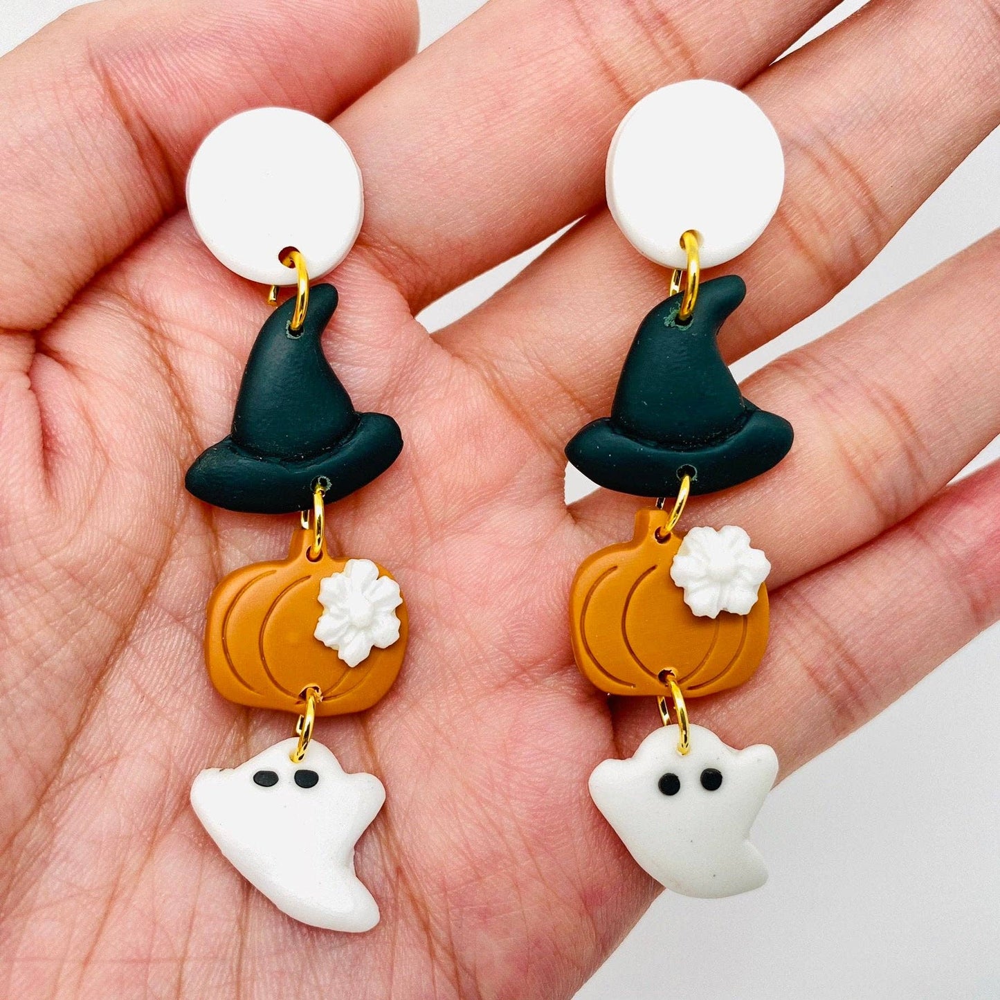 Halloween Hat Pumpkin Ghost  Clay Post Earrings
