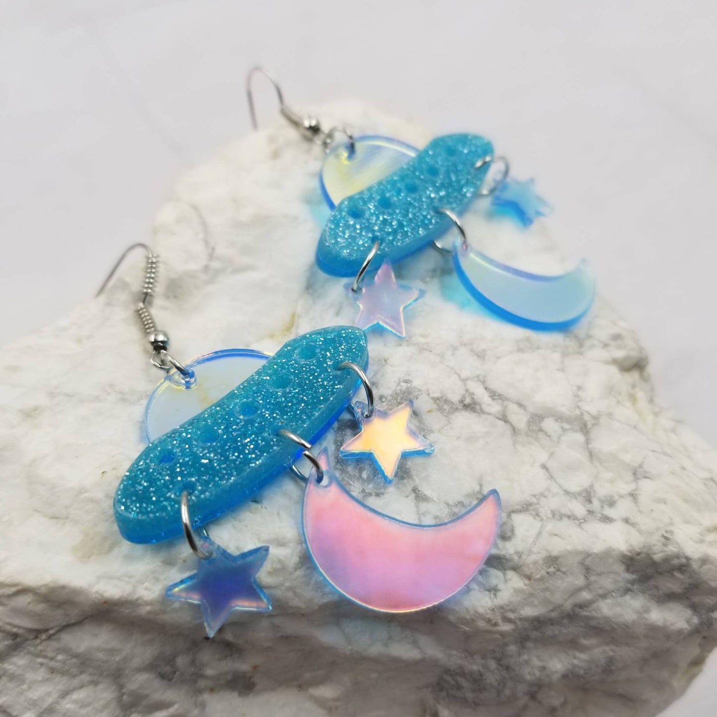 Glitter Mirror Acrylic UFO Dangle Earrings