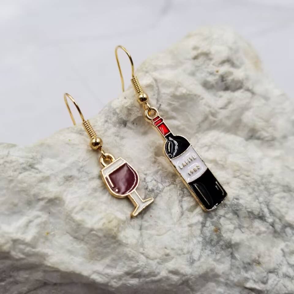 Red Wine Bottle and Goblet Earrings