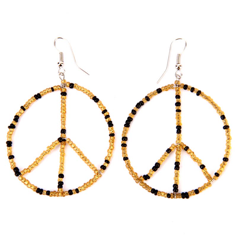 Peace seed bead earring in black & gold