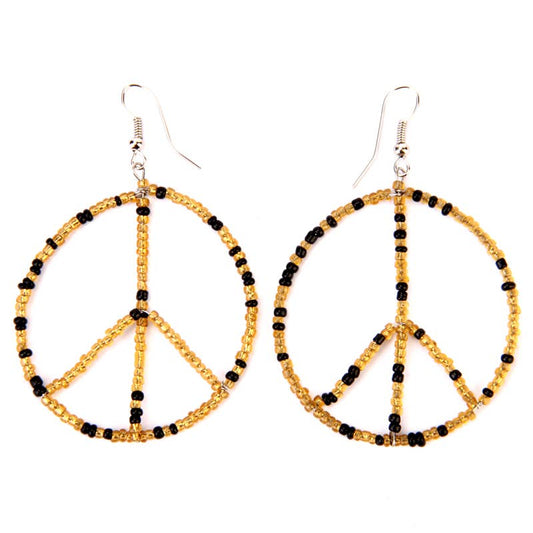 Peace seed bead earring in black & gold