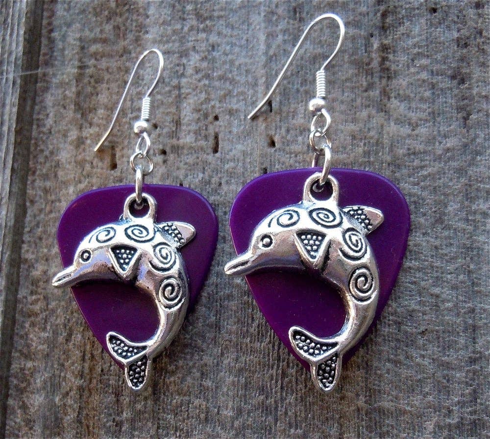 Dolphin Charm Guitar Pick Earrings