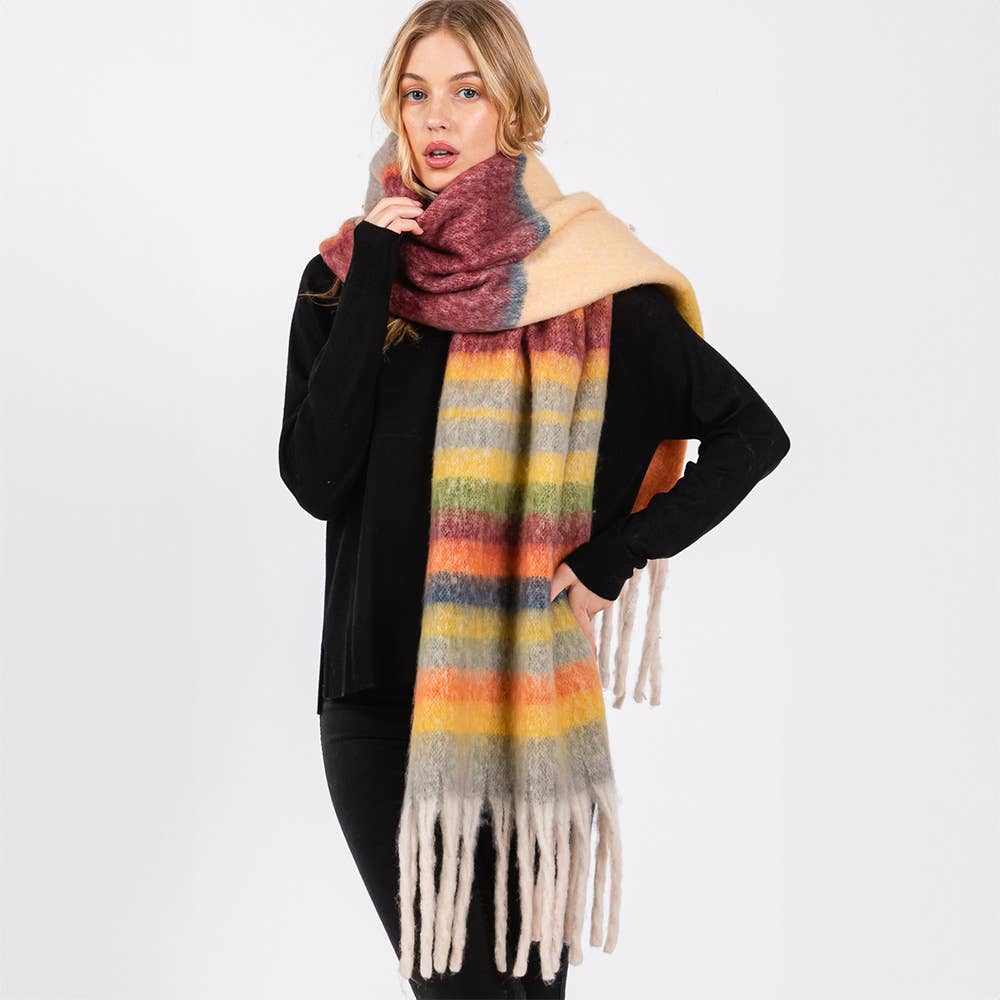 Brushed Multi Color Stripe Scarf