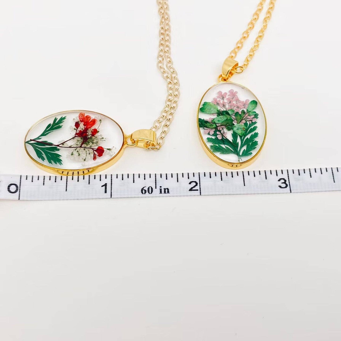 Pressed Dried Flowers Oval Pendant Necklace - PDF