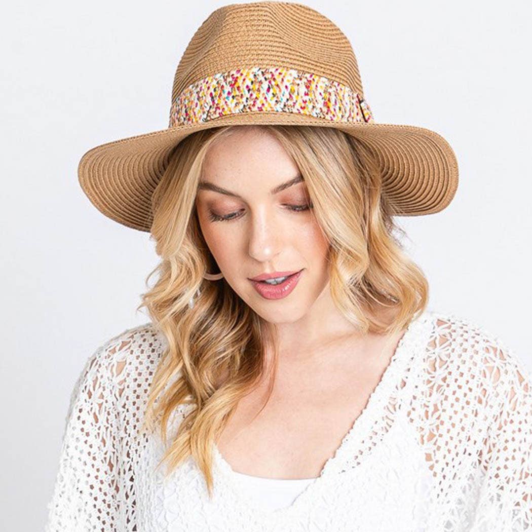 Multi color straw band hat