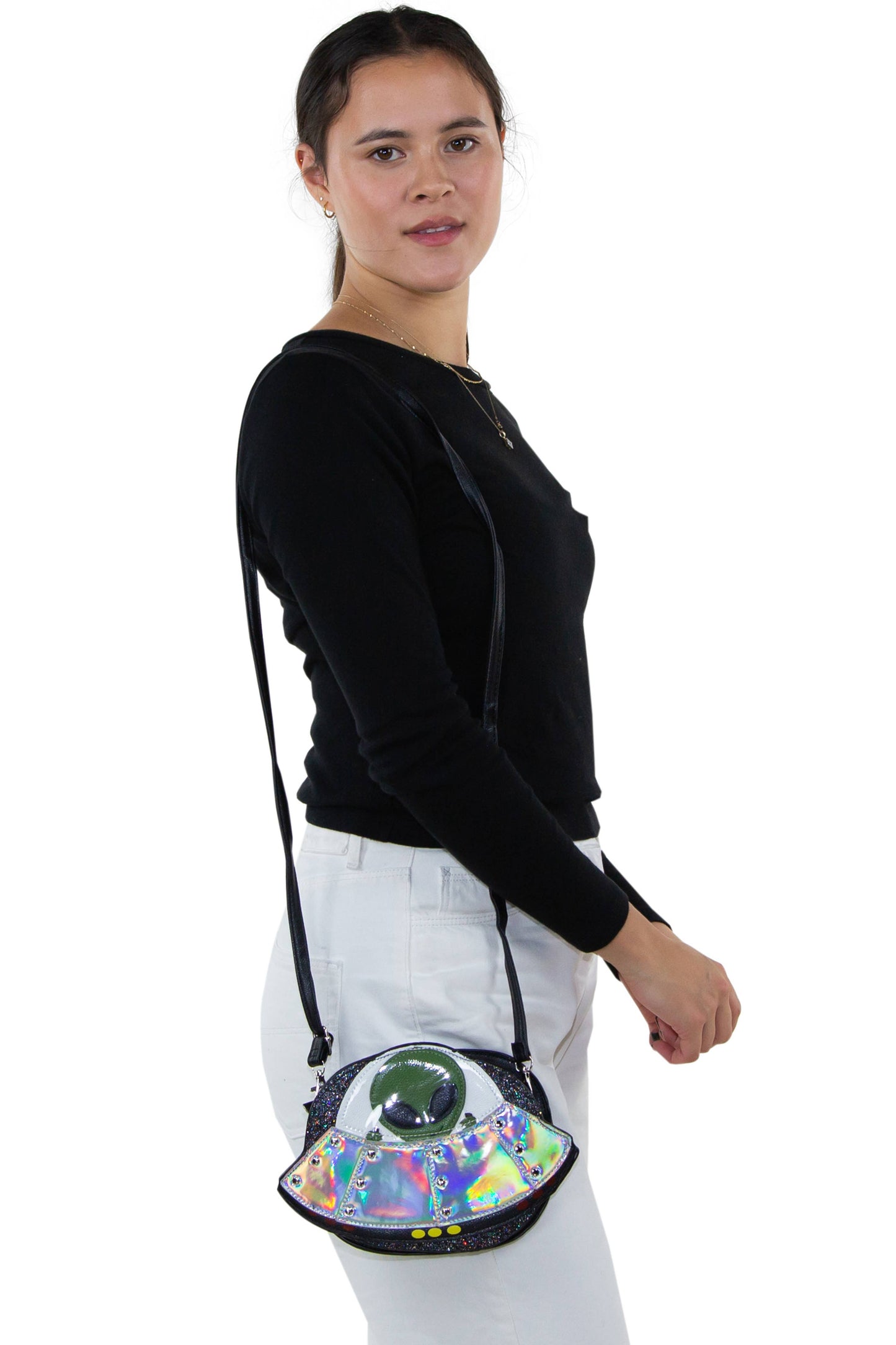 Alien on a Spaceship Crossbody Bag
