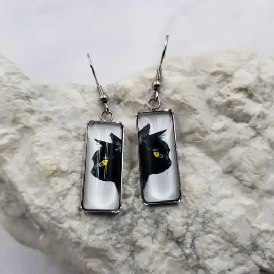 Black glass bar earrings