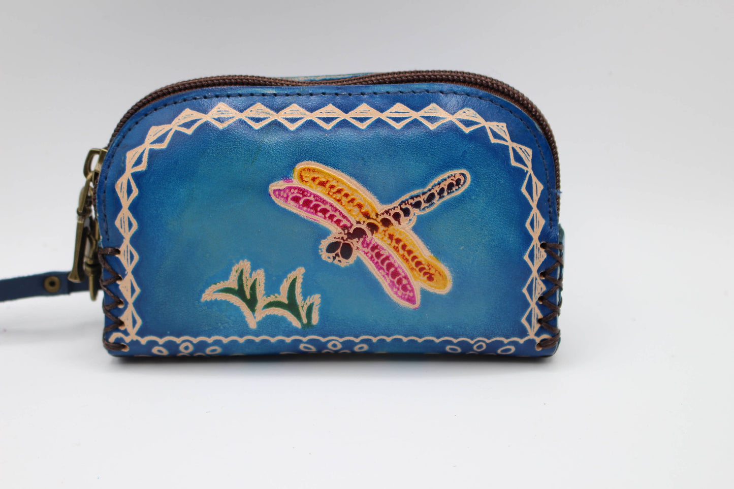 Handmade Dragonfly Wristlet leather coin purse wallet