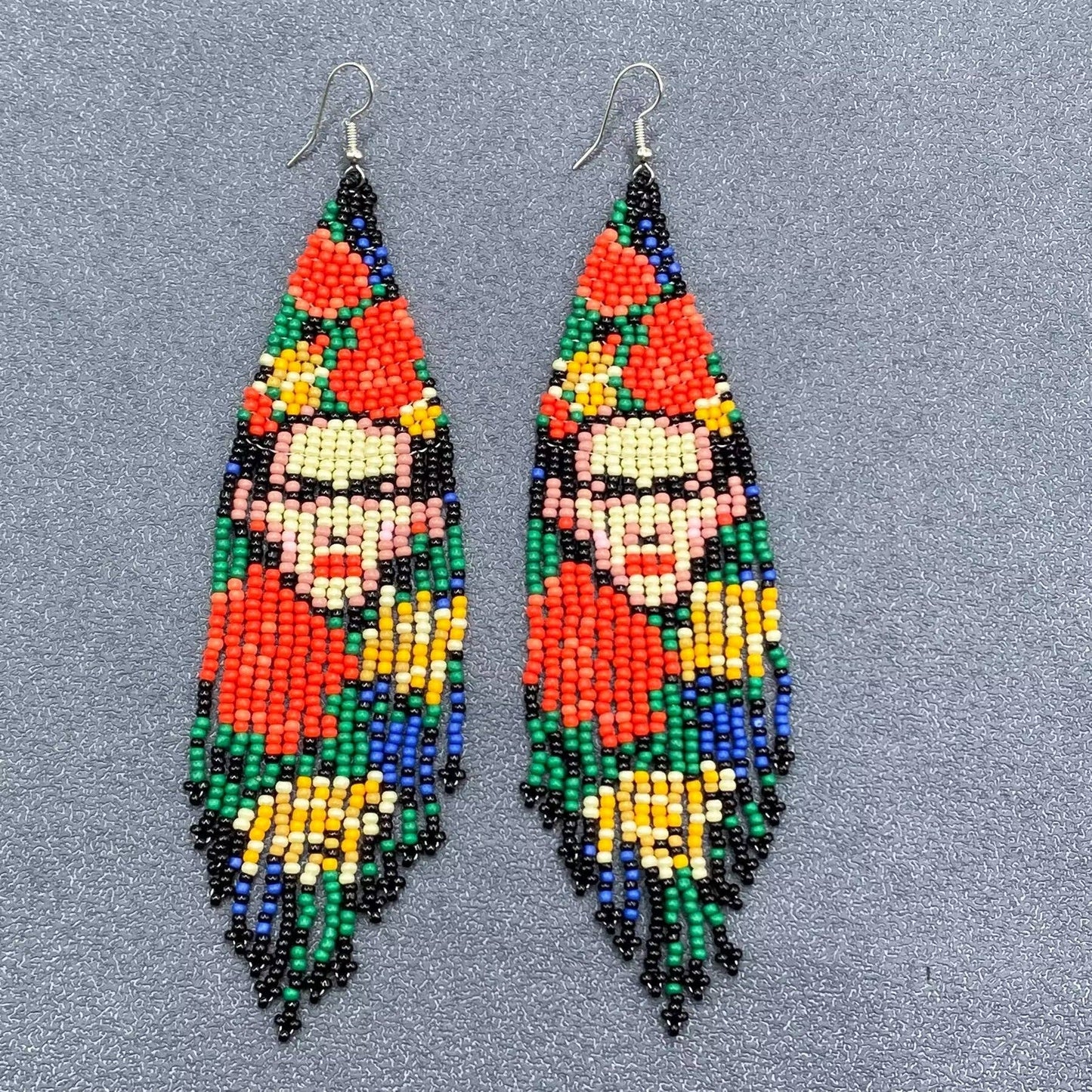 Handmade Face Pattern Seed Beads Fringe Earrings