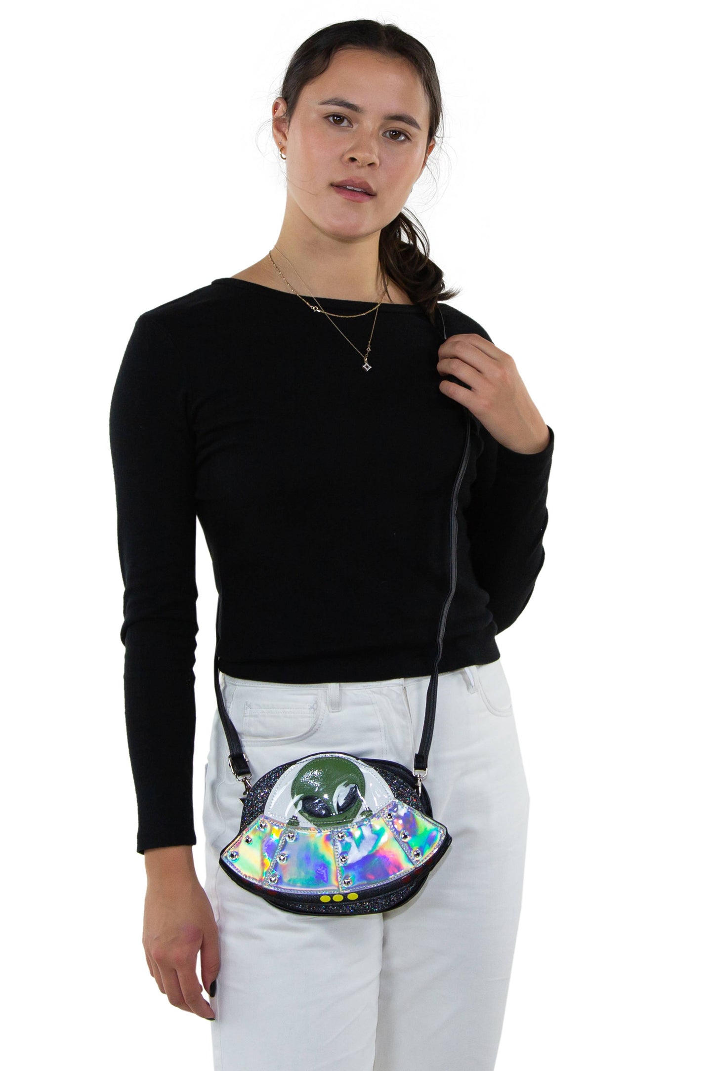 Alien on a Spaceship Crossbody Bag