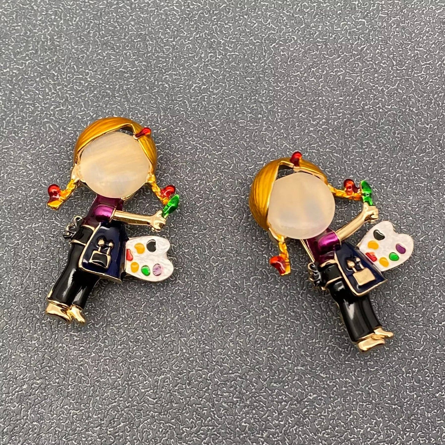 Enamel Little Girl Painter Brooch