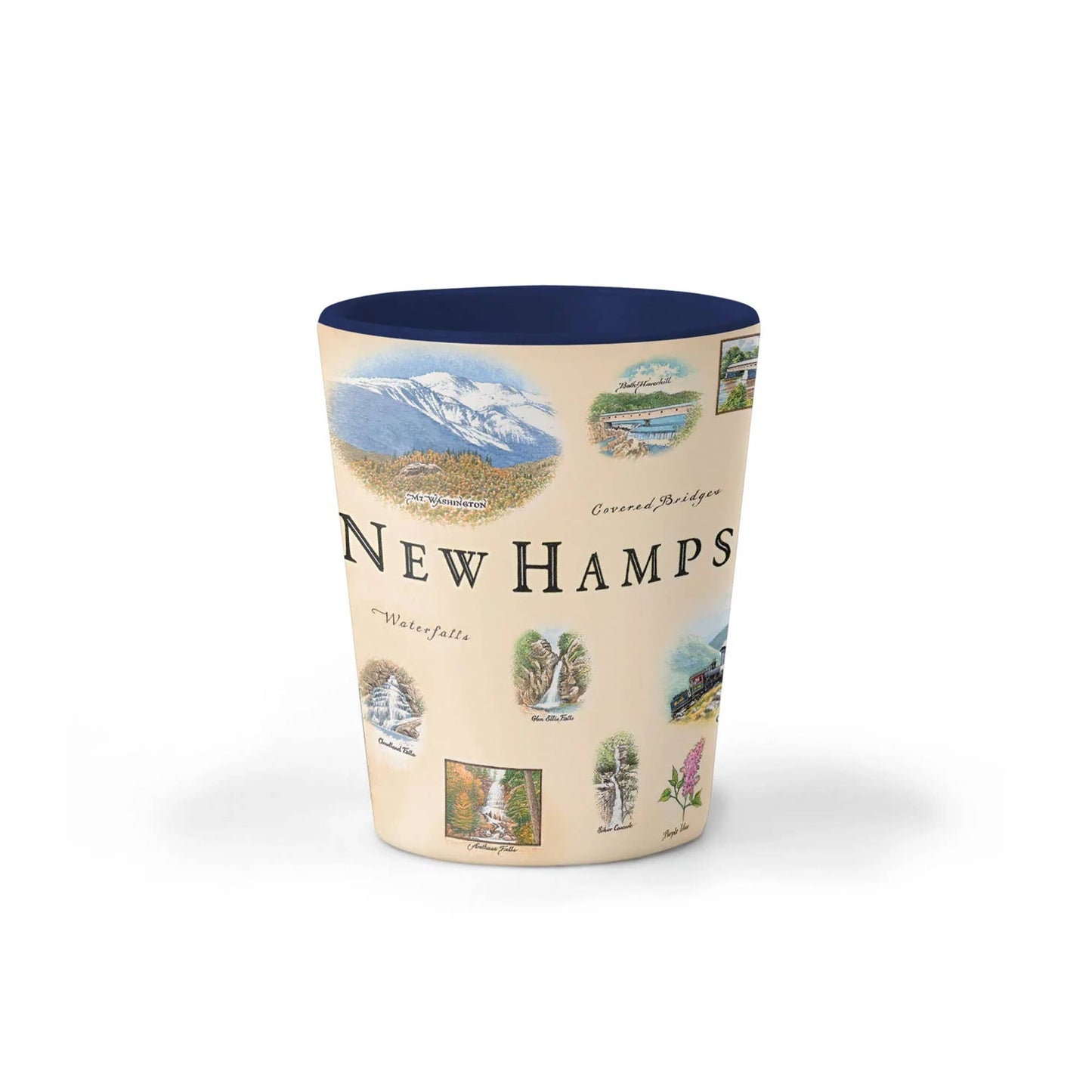 New Hampshire State Map Ceramic Shot Glass - 1.5 oz - Blue