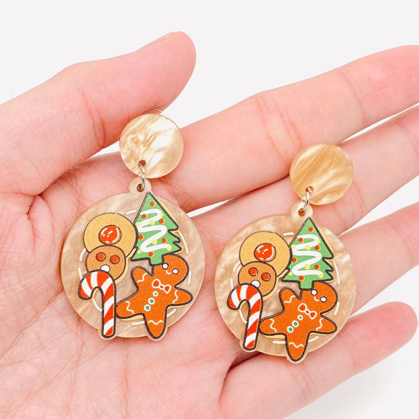 Christmas Tree Gingerbread Man Pattern Post earrings