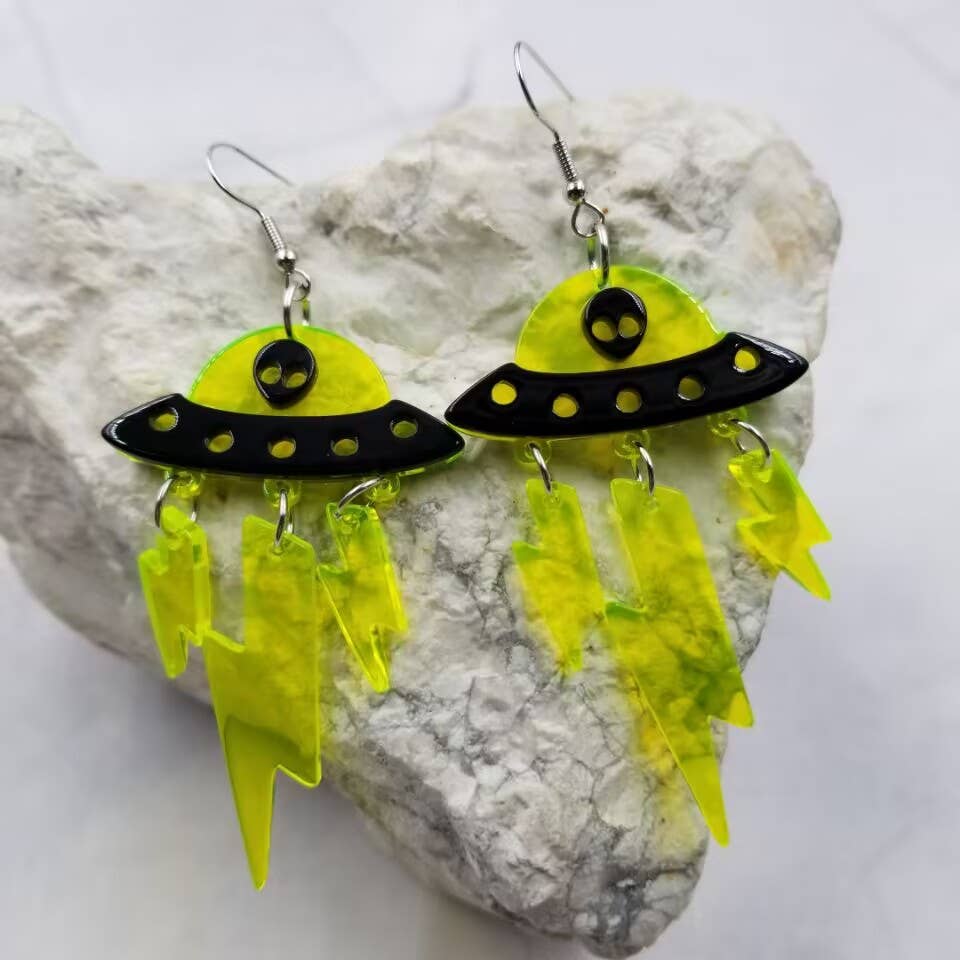 Ufo Alien Spaceship Lightning Bolt Earrings