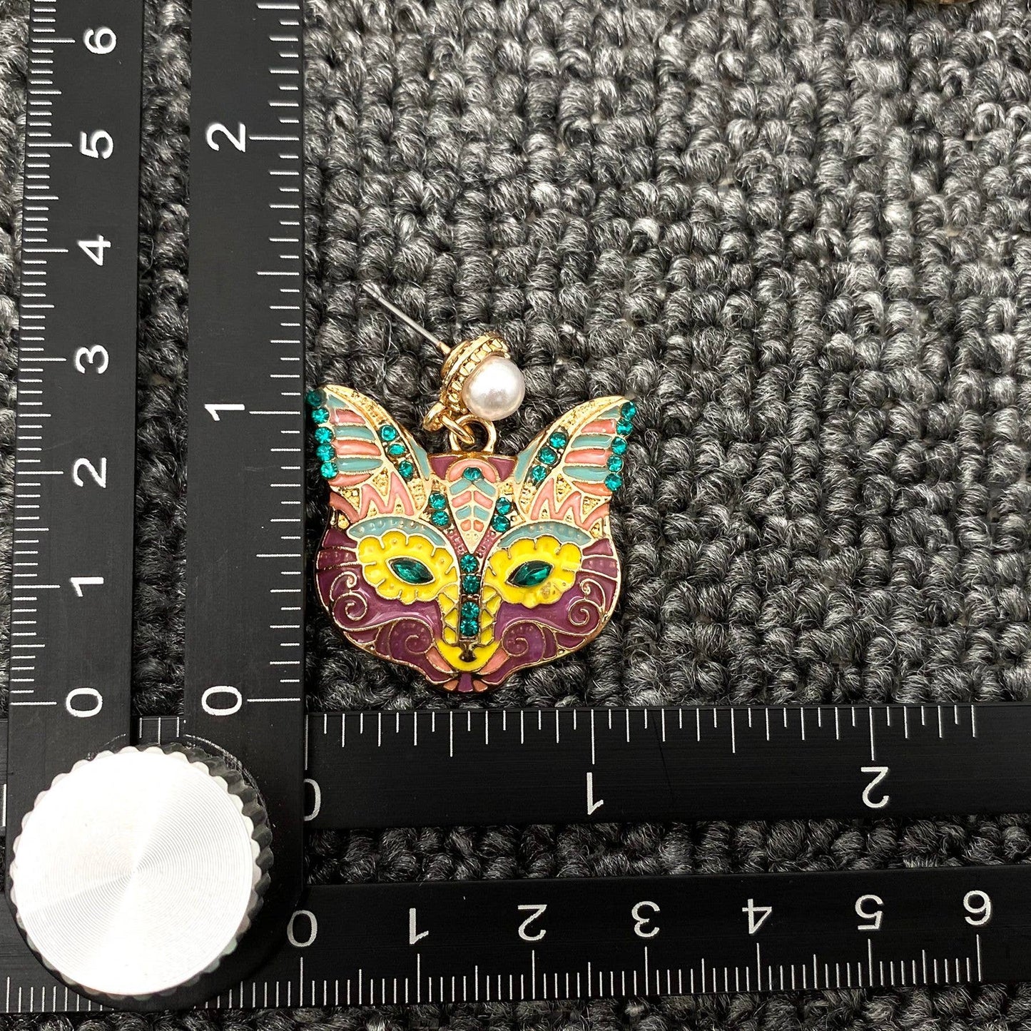 Colored Enamel Rhinestone Cat Head Post Earrings