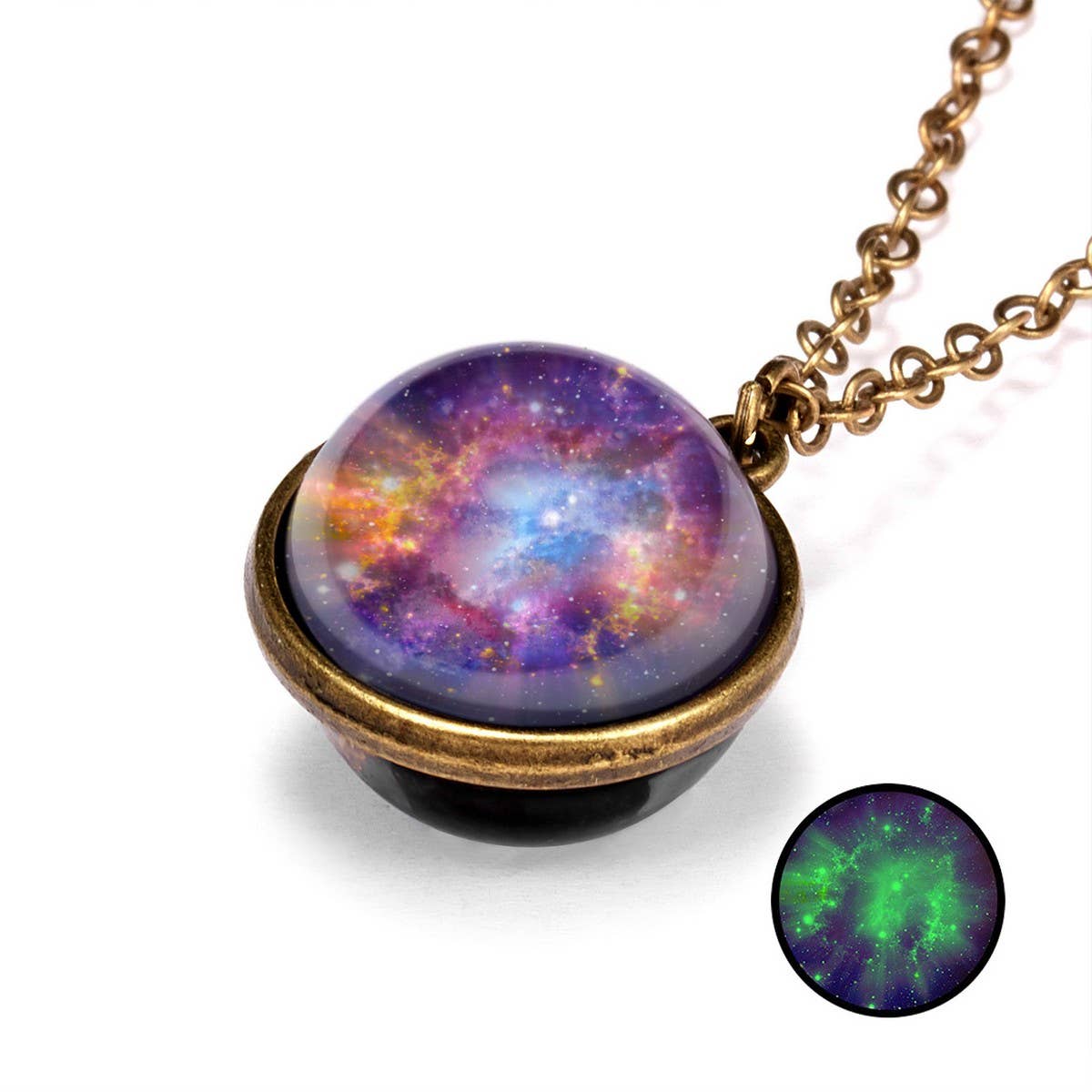 Double sided universe starry night necklace