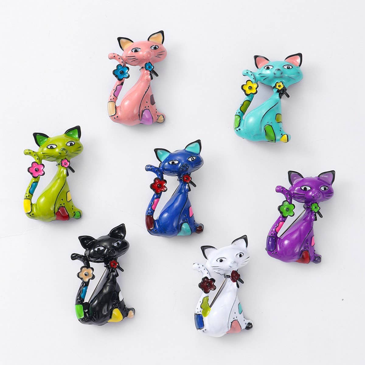 Cat and monkey enamel brooch/pin